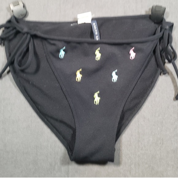 Ralph Lauren Other - VTG Ralph Lauren Bikini Bottoms Womens L Black Multi Pony Embroidered Side Tie